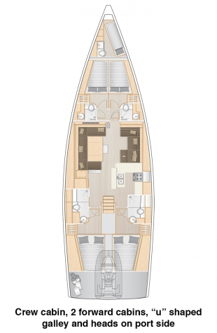 汉斯588 - Crew Cabin, 2 Forward Cabins, U shaped galley