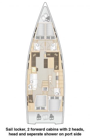 548 - Sail locker, 2 forward cabins and head with separate show