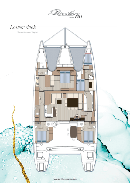 Privilège Serie 740 | Lower deck - 5 cabin owner layout | Privilège